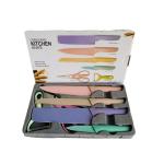 Professional Colorful Kitchen Knives Set of 6 Pieces, Non-Stick Blades with High Carbon Stainless Steel