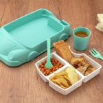 Kid's Car Shaped Plates Cup / Lunch Box Dinnerware Set Food Containers Infant Training Dishes Baby Feeding Sets Kids Tableware With Spoon & Fork (4 Pcs Set / 1000 ML Lunch Box)