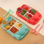 Kid's Car Shaped Plates Cup / Lunch Box Dinnerware Set Food Containers Infant Training Dishes Baby Feeding Sets Kids Tableware With Spoon & Fork (4 Pcs Set / 1000 ML Lunch Box)